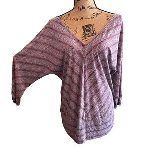 APT. 9 Womens Casual Oversized Relaxed Boho Chevron Striped Sweater Red Large